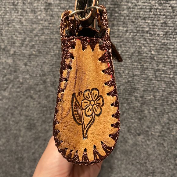 Handmade Purse Bolivia Hand Tooled Leather & Canvas Llamas Alpacas Butterfly - Picture 5 of 9